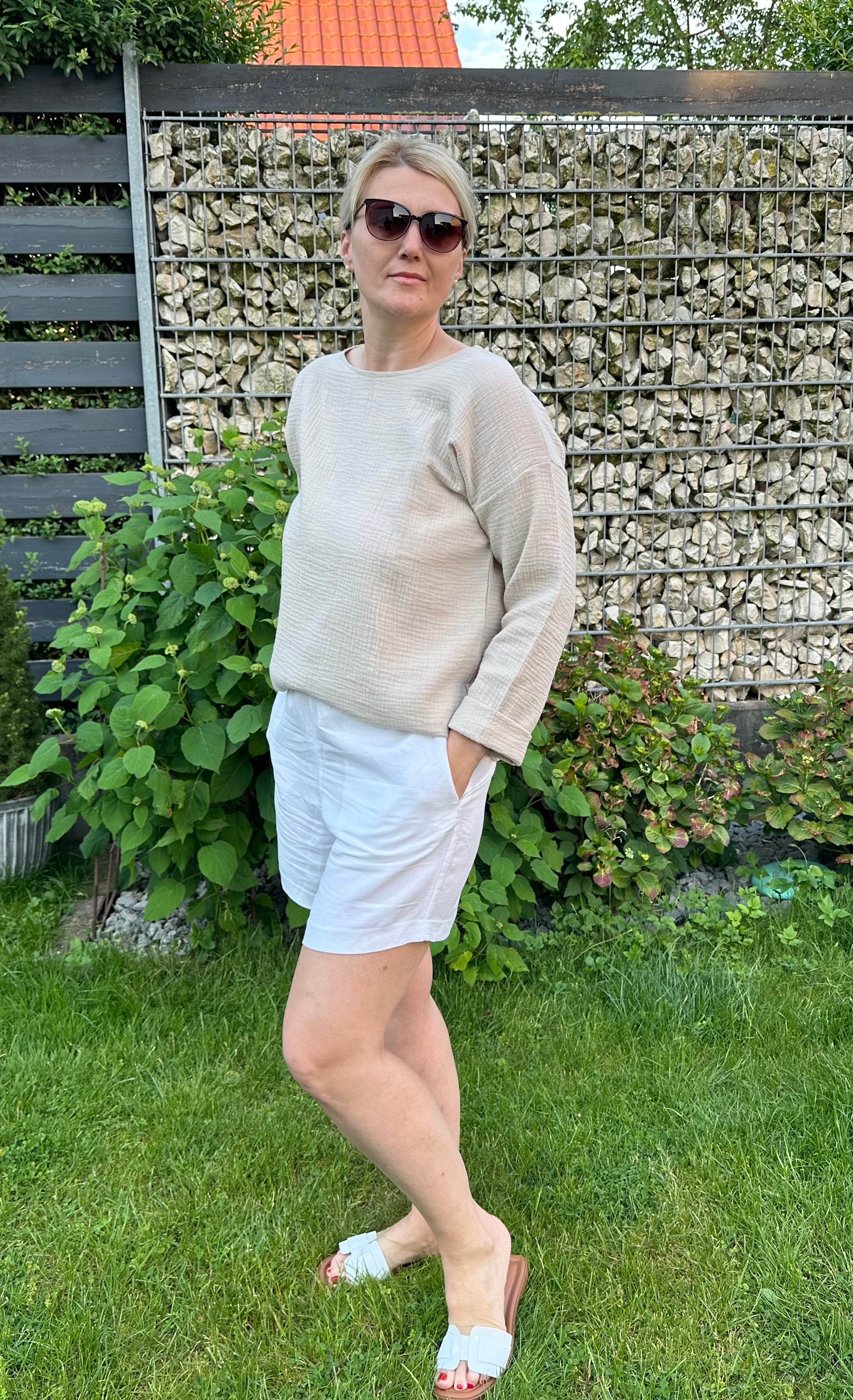 Musselin Oberteil, leichter Pulli, Musselin Bluse in Sand