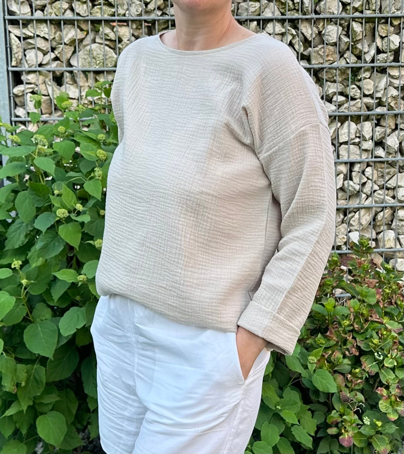 Musselin Oberteil, leichter Pulli, Musselin Bluse in Sand