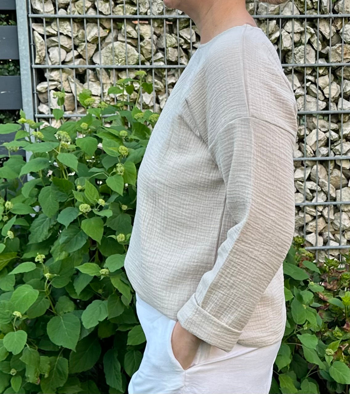 Musselin Oberteil, leichter Pulli, Musselin Bluse in Sand