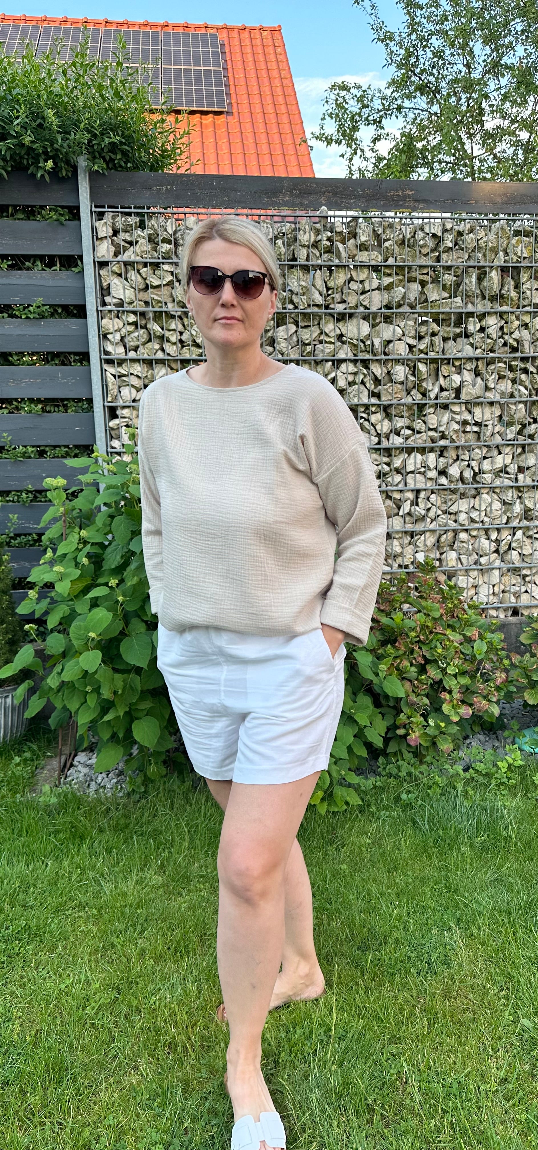 Musselin Oberteil, leichter Pulli, Musselin Bluse in Sand