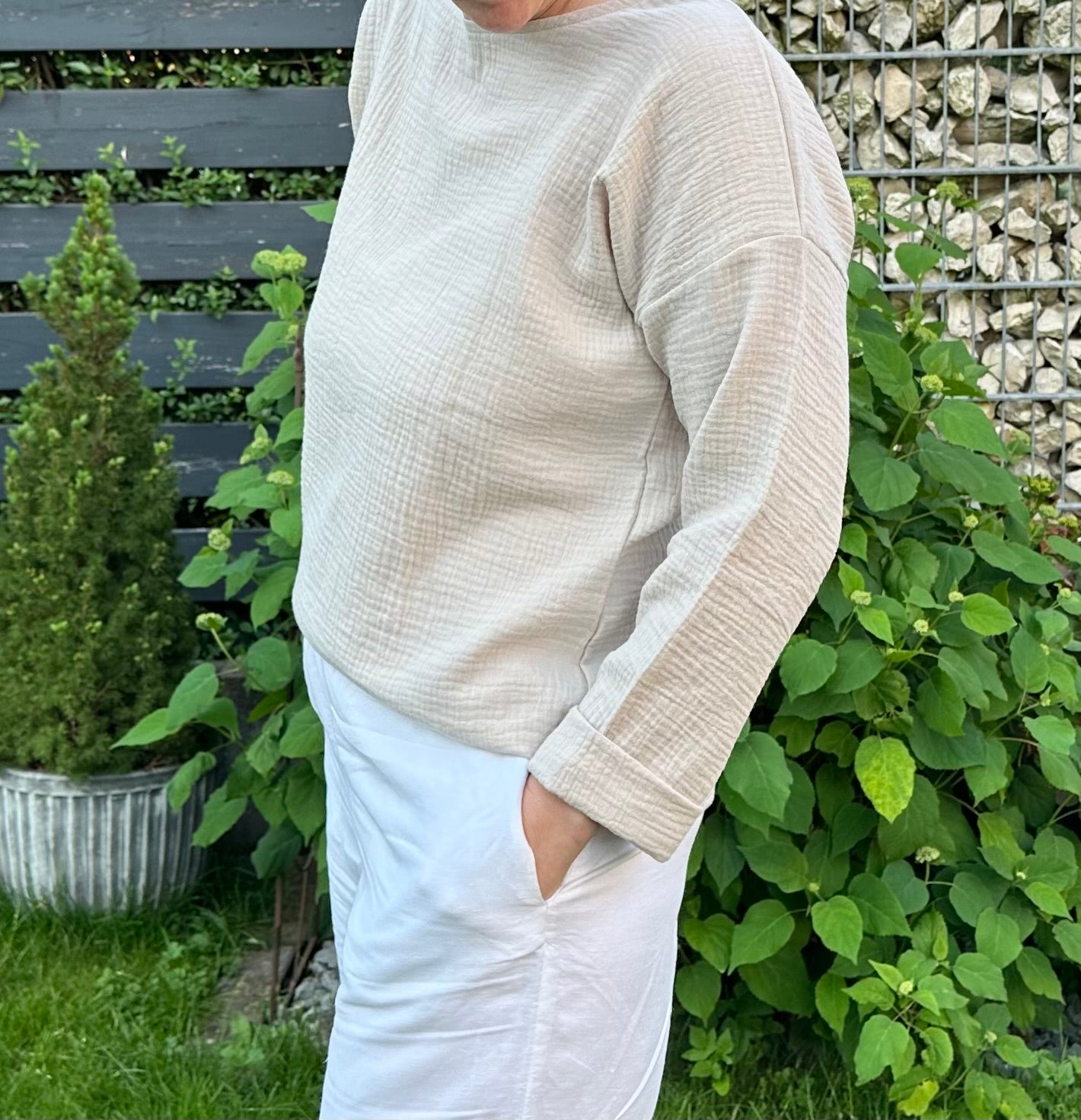 Musselin Oberteil, leichter Pulli, Musselin Bluse in Sand