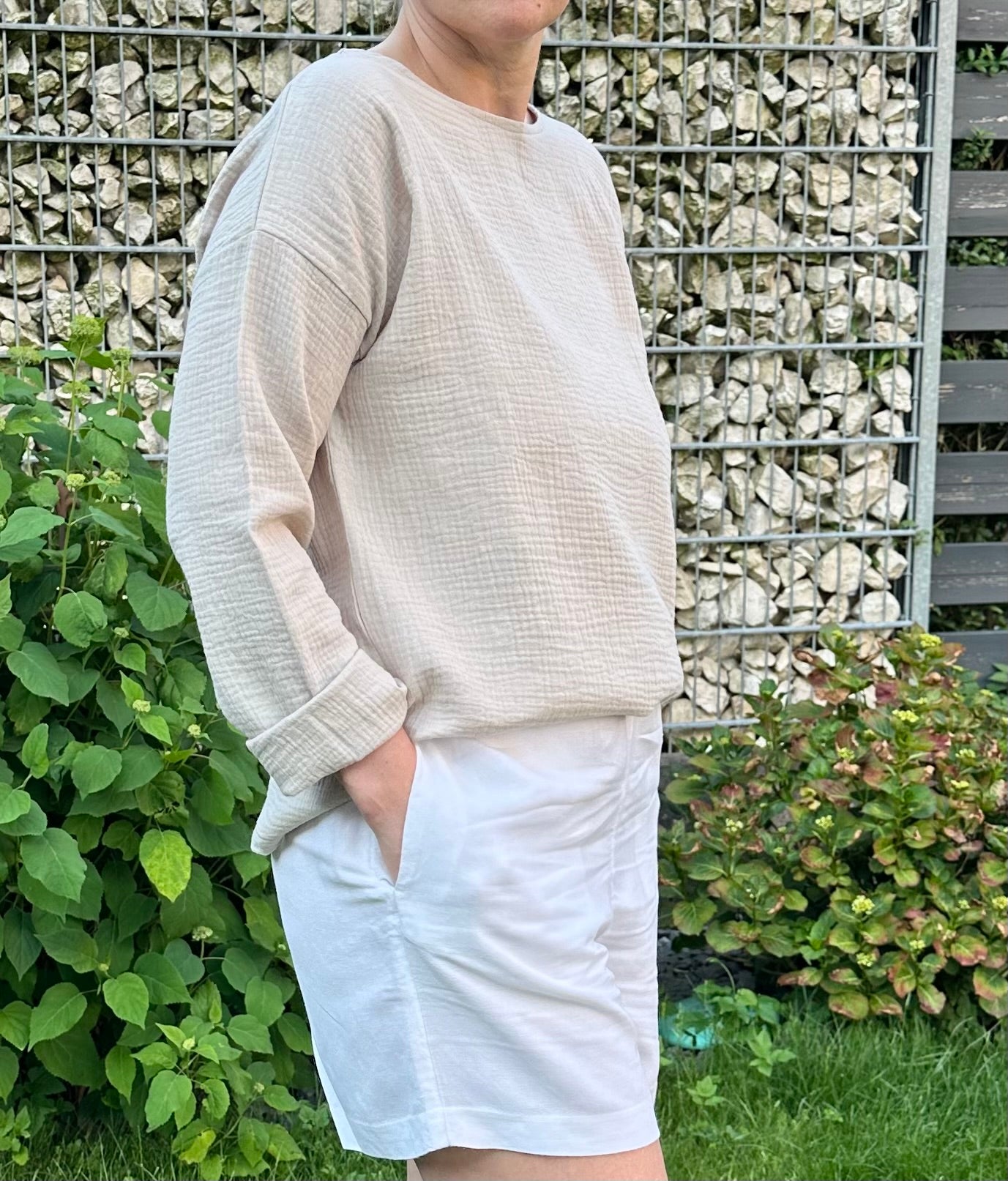 Musselin Oberteil, leichter Pulli, Musselin Bluse in Sand