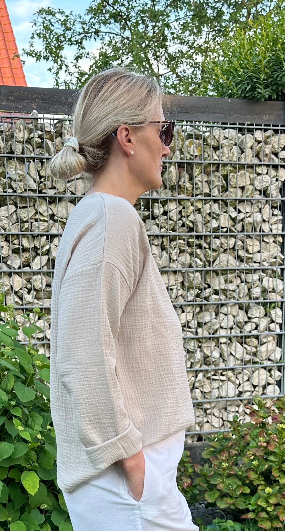 Musselin Oberteil, leichter Pulli, Musselin Bluse in Sand